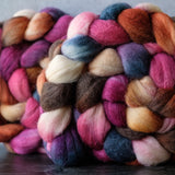 Merino/silk spinning fiber: pink, orange, grey, 4 oz