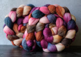 Merino/silk spinning fiber: pink, orange, grey, 4 oz