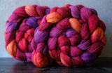 Targhee/silk spinning fiber: reds, oranges, purples, 4 oz