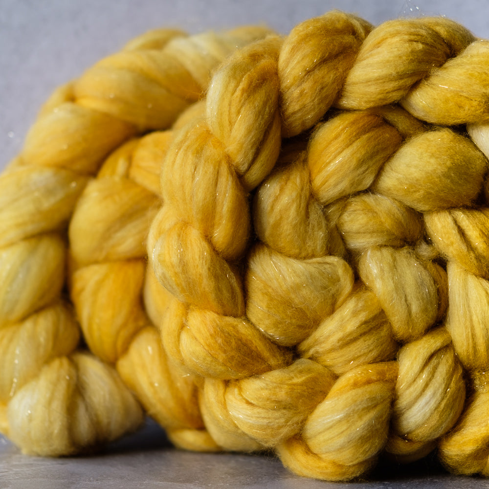 MCN and merino/cashmere/sparkle combed top: sunshine yellow, 4 oz