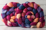 Merino/silk spinning fiber: raspberry, blue, purple, peach, 4 oz