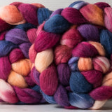 Merino/silk spinning fiber: raspberry, blue, purple, peach, 4 oz