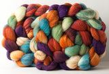 Targhee/silk spinning fiber: orange, purple, sage, blue, 4 oz