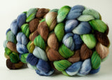 Targhee/silk spinning fiber: green, periwinkle, brown