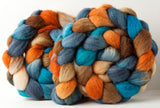 Targhee/silk spinning fiber: orange, turquoise, slate, brown, 4 oz