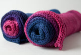 Double-stranded gradient sock blank: pink to purple to blue