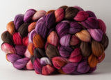 Merino/superwash merino/silk spinning fiber: cherry, purple, orange, brown, grey