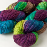 Willow Sock: purple, turquoise, brown, green
