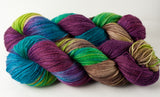Willow Sock: purple, turquoise, brown, green