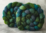 Mixed Blue-Faced Leicester and silk combed top: greens and blues, 4 oz