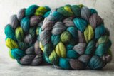 Mixed Blue-Faced Leicester and silk combed top: green, grey, turquoise, 4 oz