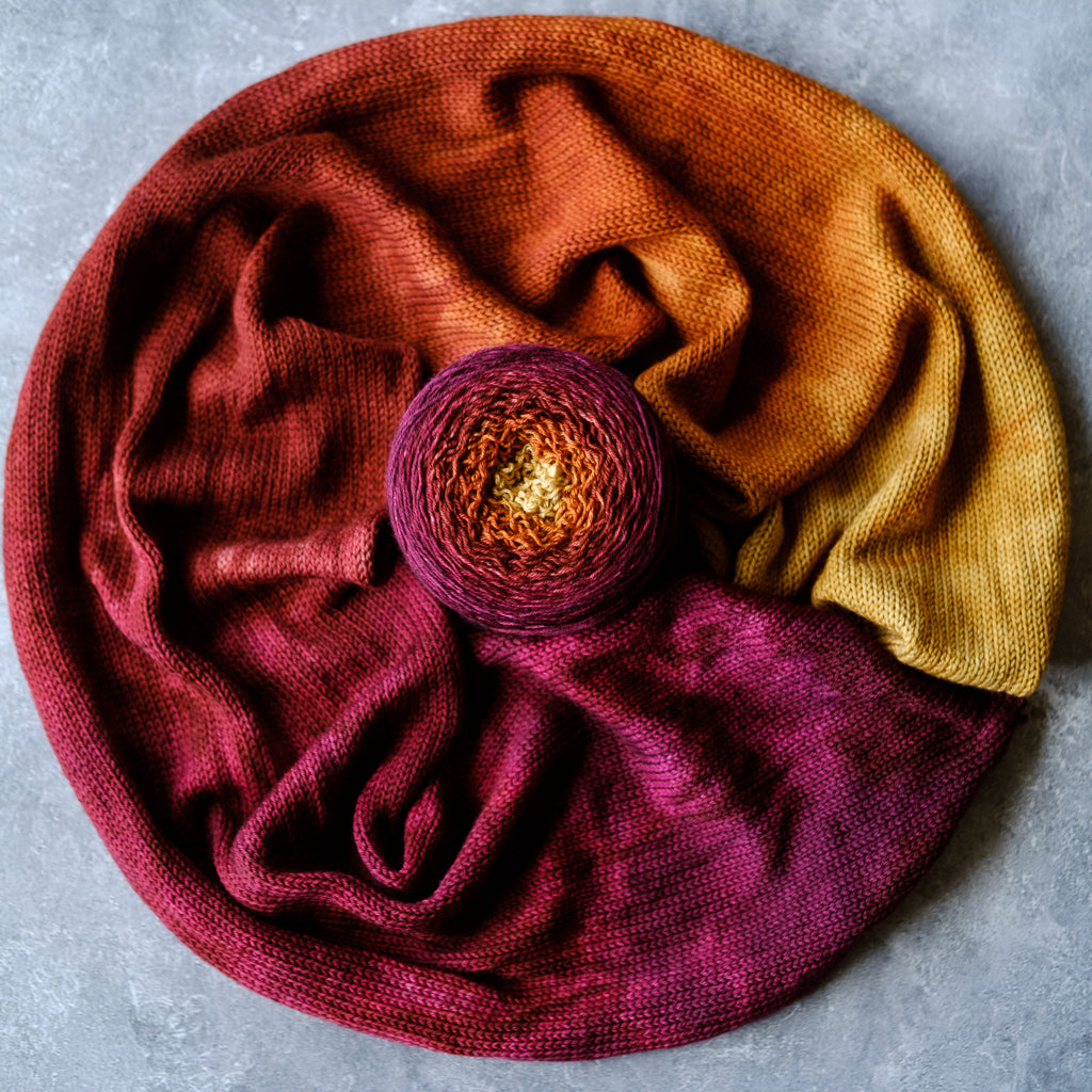Gradient sock-weight yarn: Autumn Tidepool variation
